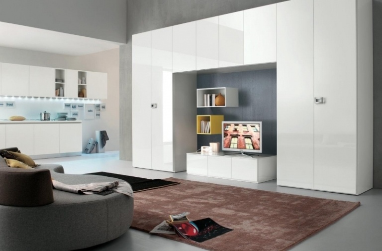  Weisser-Kleiderschrank-moderne-Wohnwand-Stauraum-Einzimmerwohnung