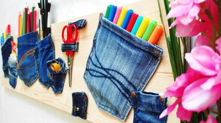 alte jeans verwerten basteln-home-office-ordnung-schaffen