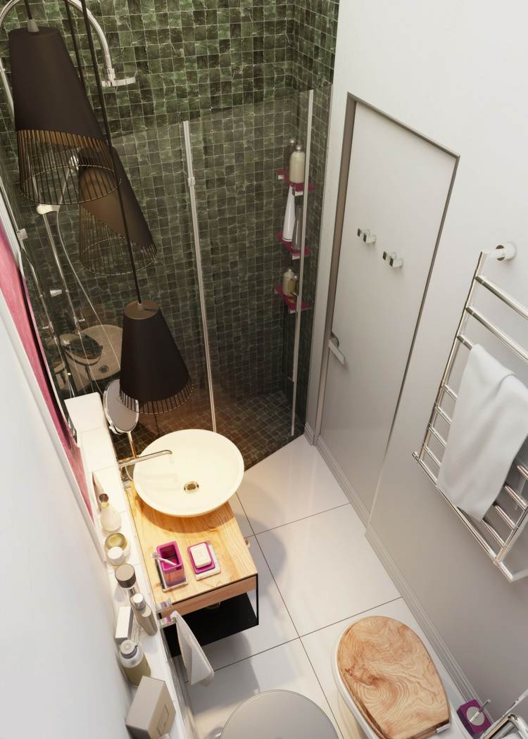 apartment design badezimmer mosaik fliesen gruen dusche waschbecken modern