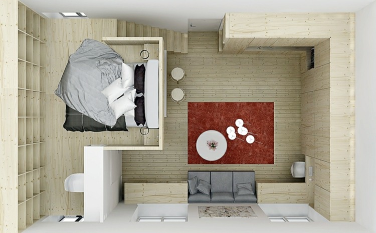 apartment idee design einrichtung hochbett treppe 3d projekt einbauschrank