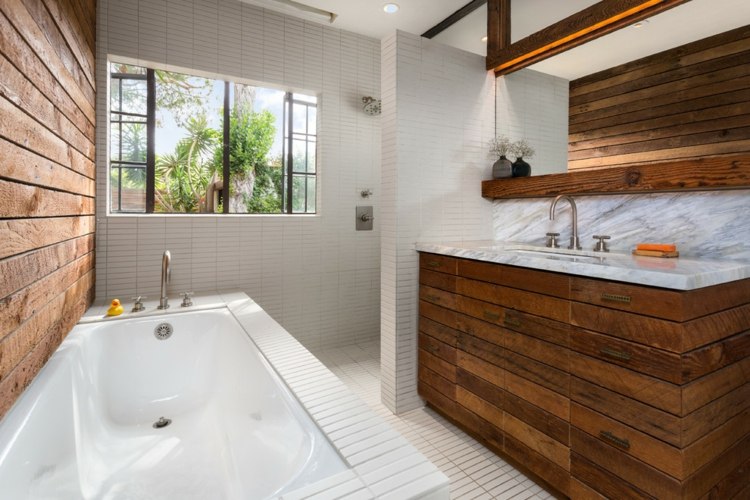 badeinrichtung modern design landhausstil badewanne stein holzmoebel