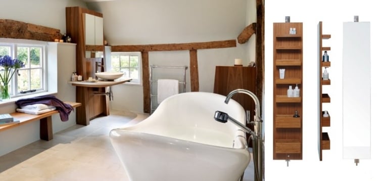 Badmöbel aus Holz -badewanne-regale-schlicht-modern-landhaus