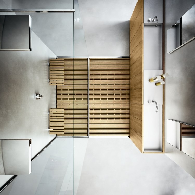 Badmöbel aus Holz -makro-design-dusche-duschwanne-holzlatten-hell