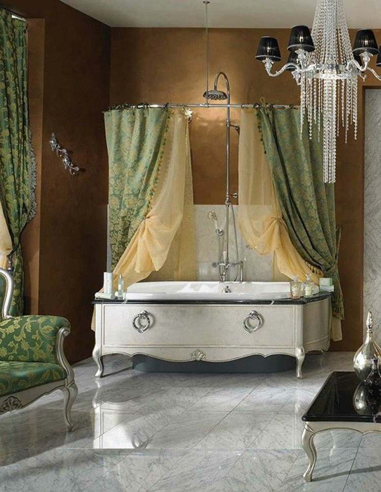 barock badezimmer stil antik sessel gruen gelb marmor