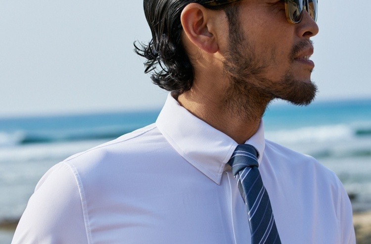 business neoprenanzug hemd weiss design krawatte brille surfer