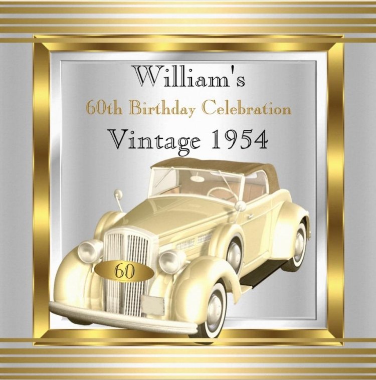 Einladungskarte zum 60. Geburtstag -ideen-gold-vintage-auto-historisch-geburtsjahr