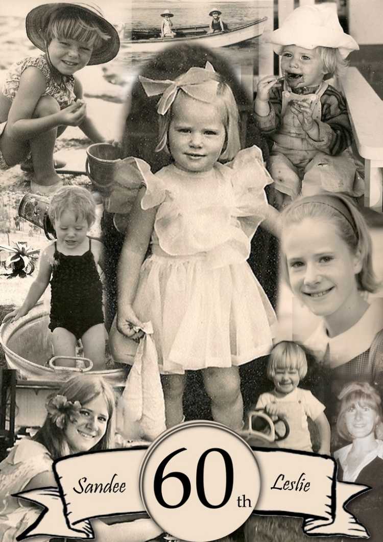 Einladungskarte zum 60. Geburtstag -geburtstag-ideen-photocollage-photos-vergangenheit-jugend-kindheit-schwarz-weiss