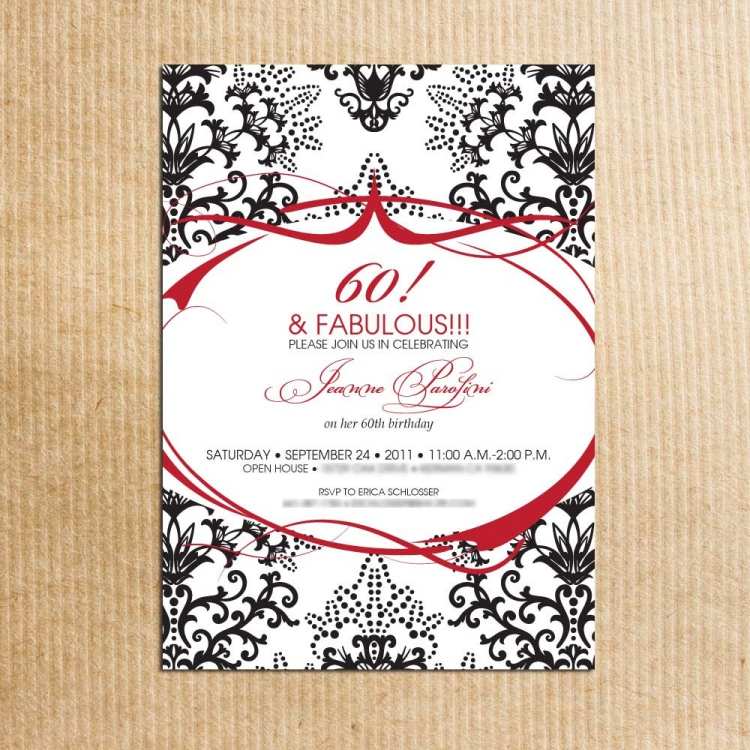 Einladungskarte zum 60. Geburtstag -ideen-stilvoll-schwarz-weiss-rot-detail-filigran-ornament-design-text