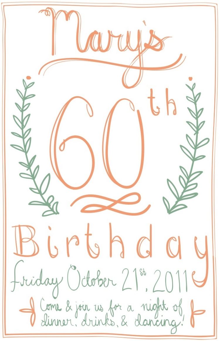Einladungskarte zum 60. Geburtstag -ideen-text-design-handgemacht-schreiben-handschrift-feier-party