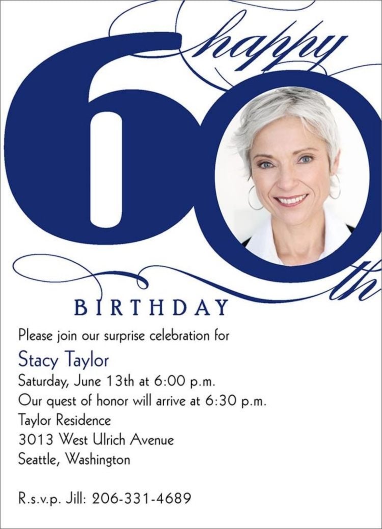 Einladungskarte zum 60. Geburtstag -ideen-traditionell-print-foto-text-standort--uhrzeit-party-feier