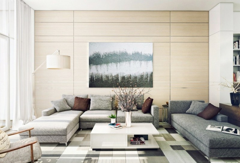 einrichtung fürs wohnzimmer modern hellgrau dunkelgrau couch canape