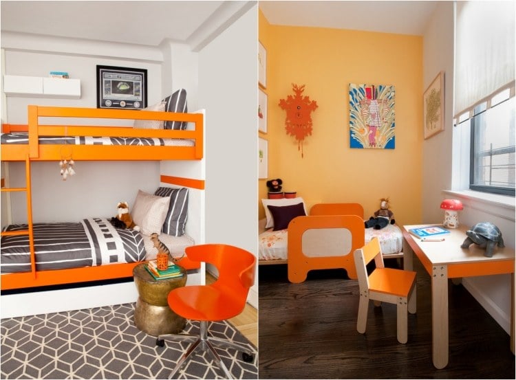 farben-kinderzimmer-beispiele-orange-hochbett-wandfarbe