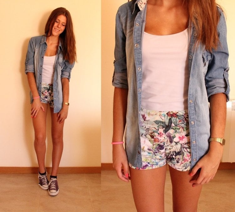 florale-hotpants-outfit-sommer-jeans-hemd-sneakers