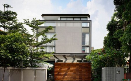 haus mit modernen interieur ideen grau fassade einfahrt garage singapur