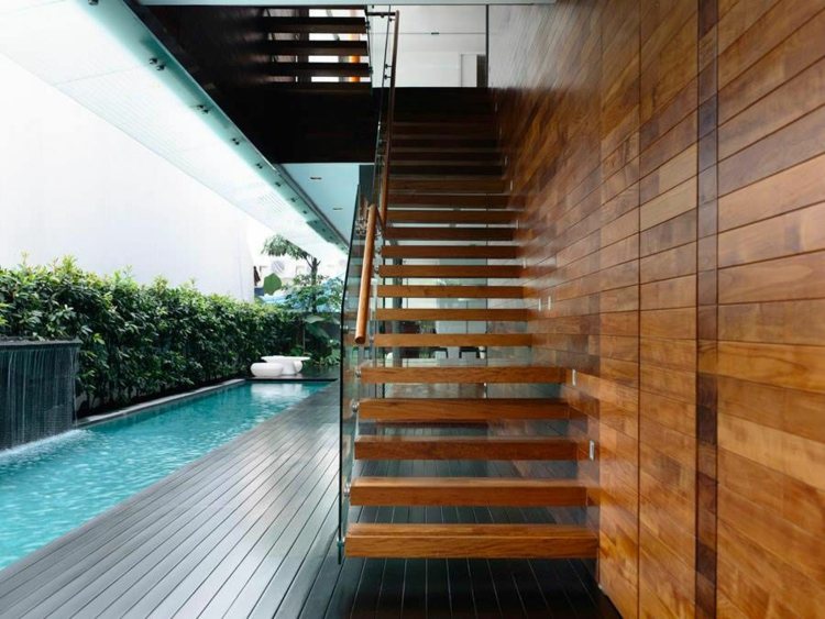 haus mit modernen interieur ideen holz poolbereich sport schwimmbecken treppe