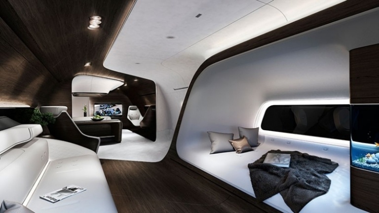 High Tech Design -mercedes-lufhansa-kabine-vip-flieger-lounge-fliessend-gestaltung-weiss-holz