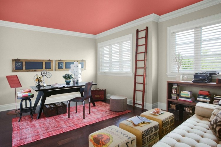 inneneinrichtung koralle farbe decke teppich pink hocker street style leiter wohnzimmer
