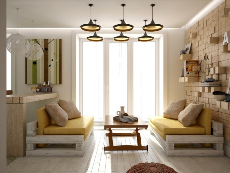interieur gestaltung hell farben weiss gelb paletten sofa parkett
