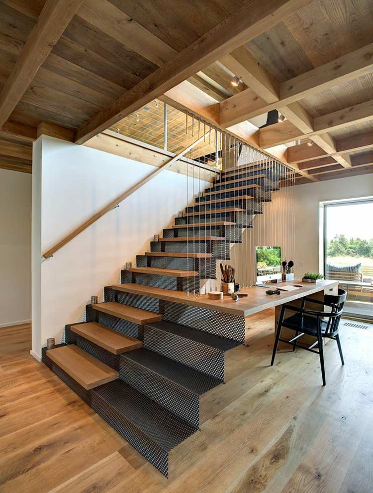 interieur und design ideen treppe metall holz schreibtisch parkett