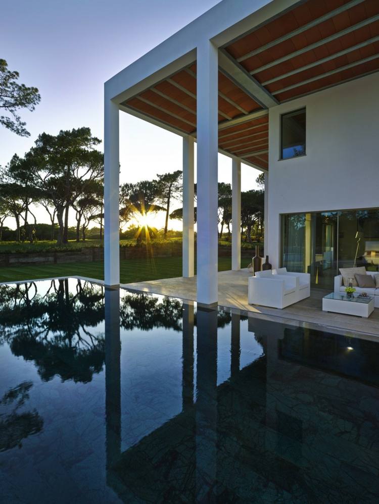 interieur weissen villa pool design modern lounge terrasse