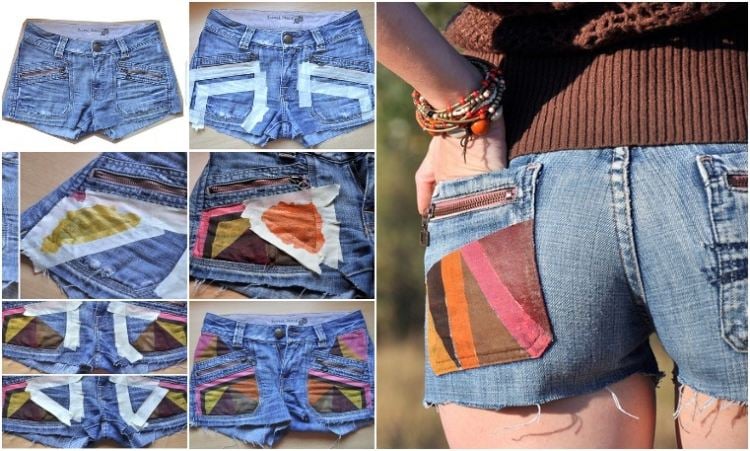 Jeans Shorts selber machen aztekenmuser-stofffarbe