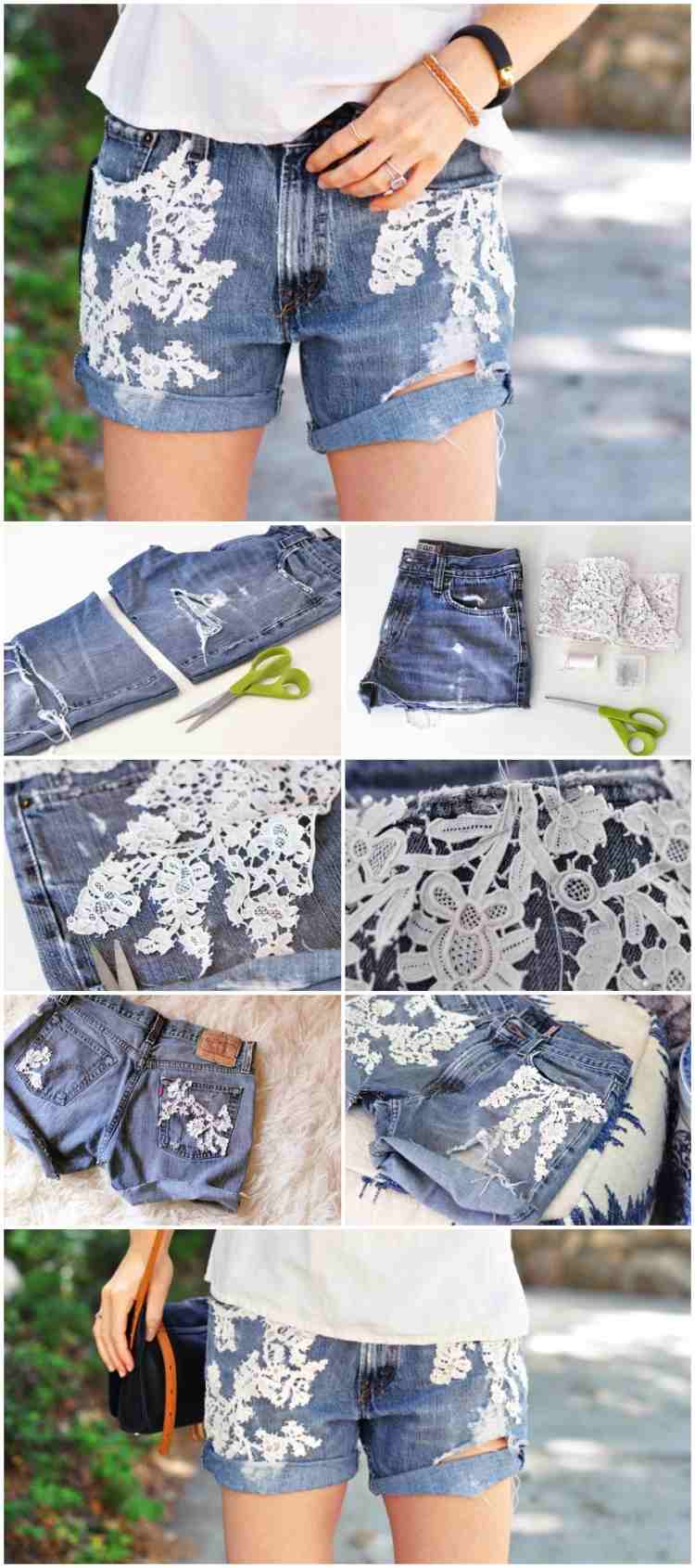 jeans-shorts-selber-machen-spitze-applikation-nahen