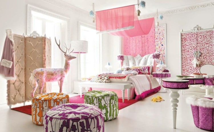 jugendzimmer beispiele romantisch design hocker lila rosa himmelbett