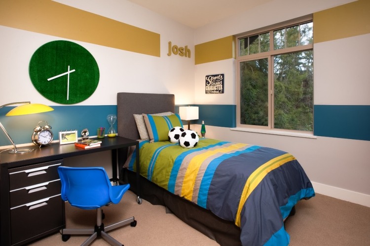 Jugendzimmer Farbgestaltung -junge-streifen-gelb-blau