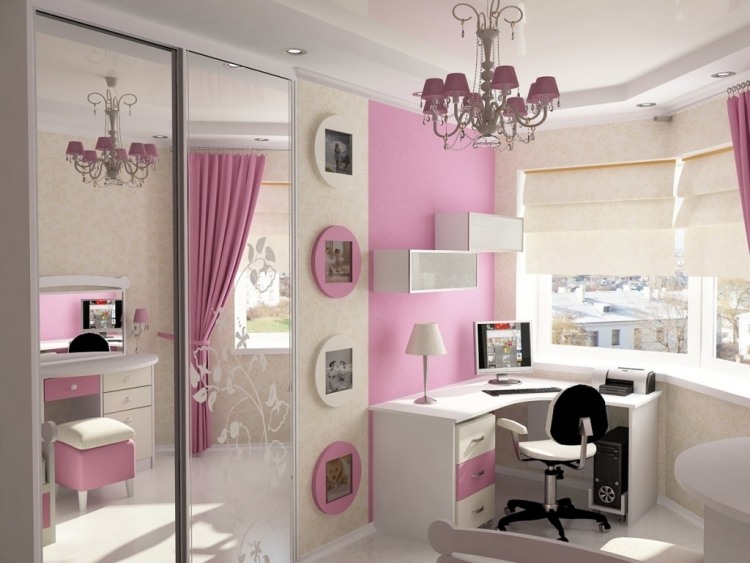 Kinderzimmer Deko -selber-machen-madchenzimmer-spiegel-kleiderschrank-weiss-rosa-jugendlich-schreibtisch