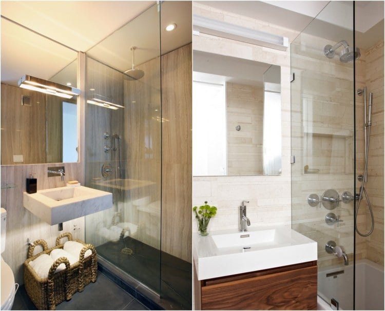 Kleines Badezimmer dusche-glas-trennwand-fliesen-naturstein-optik