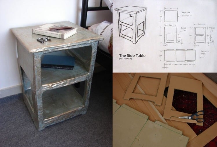 Kreative Möbel selber bauen -pappmaschee-pappe-schema-nachttisch-diy