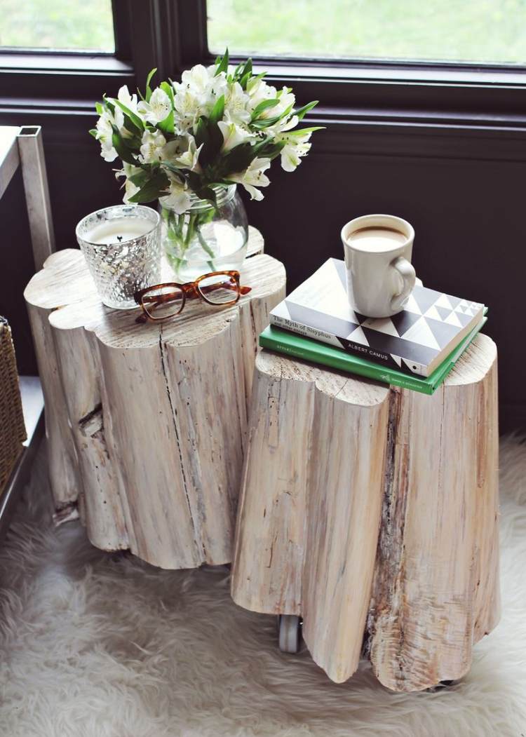Kreative Möbel selber bauen -selber-bauen-holzstumpf-weiss-geschliffen-kaffeetisch