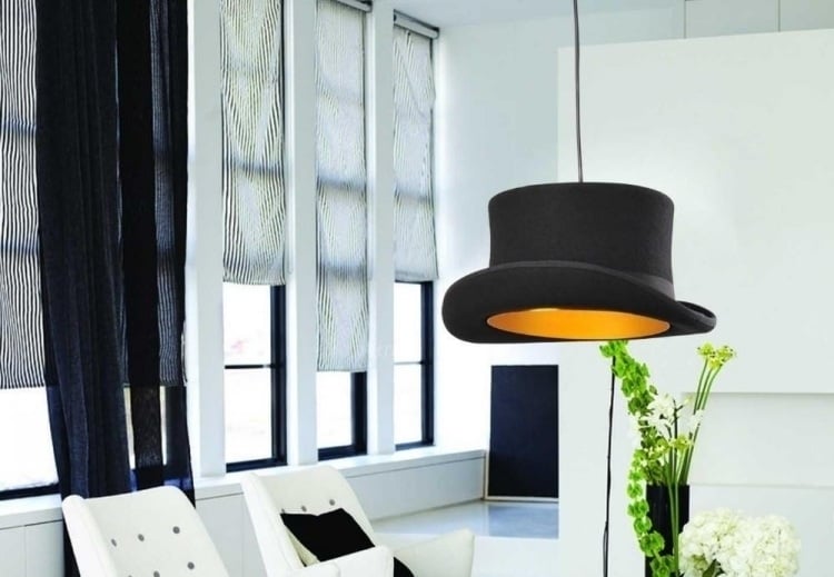 Lampenschirm basteln -hut-schwarz-leuchte-haengeleuchte-kreativ-modern