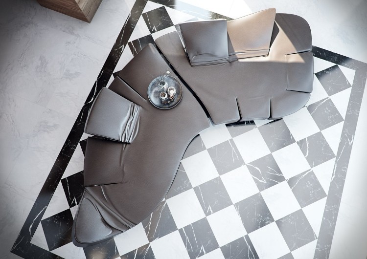 marmorboden-zu-hause-blick-oben-schach-muster-couch-design-form-organisch-leder-modern
