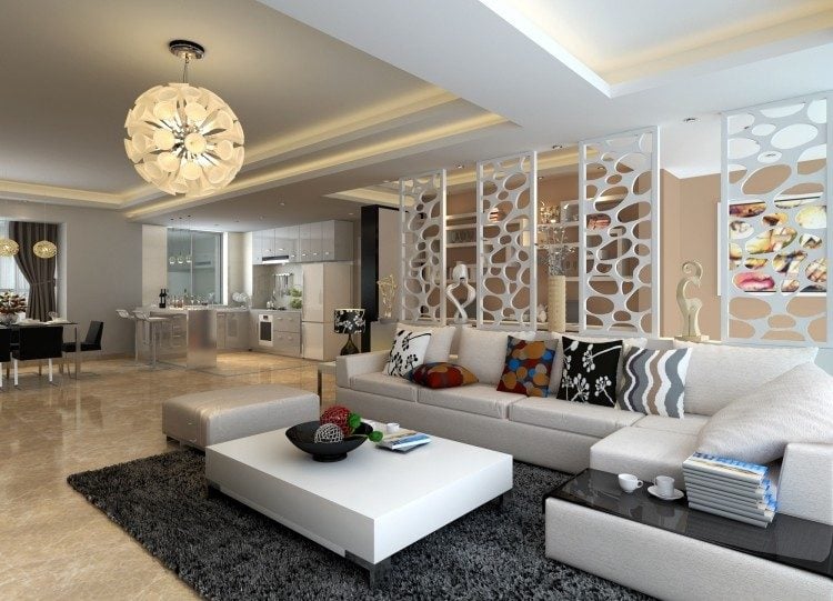 Marmorboden zu Hause -weiss-wohnzimmer-ecksofa-leder-lampe-modern-design