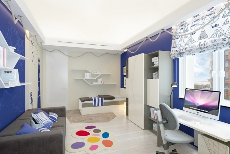 moderne-Wohnideen-Kinderzimmer-einrichten-blaue-Waende