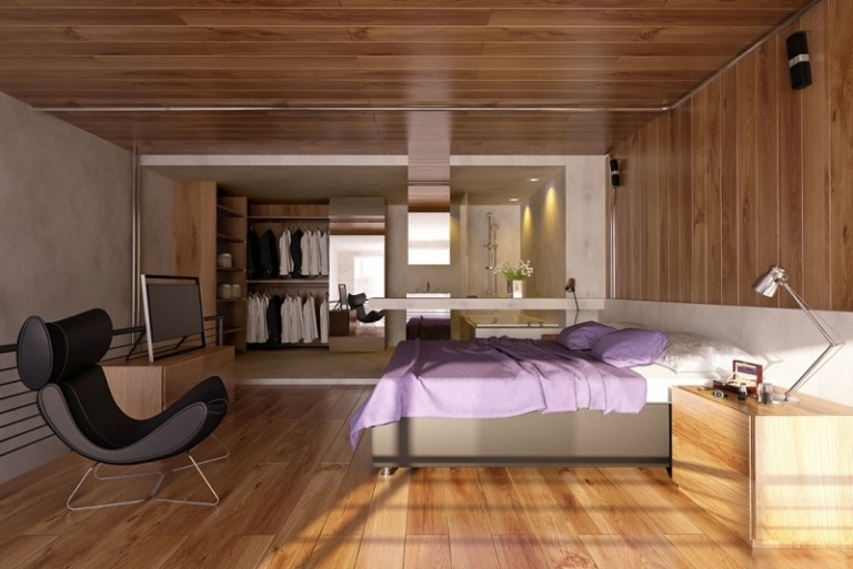 moderne-Wohnideen-Schlafzimmer-Design-Naturstein-Wand-Holzoptik