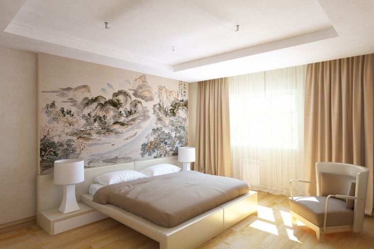 moderne Wohnideen-Schlafzimmer-Wandgestaltung-Bild-Bett-Kopfteil