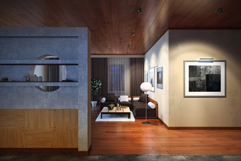 moderne-Wohnideen-Wohnzimmer-Betonwand-Holzboden