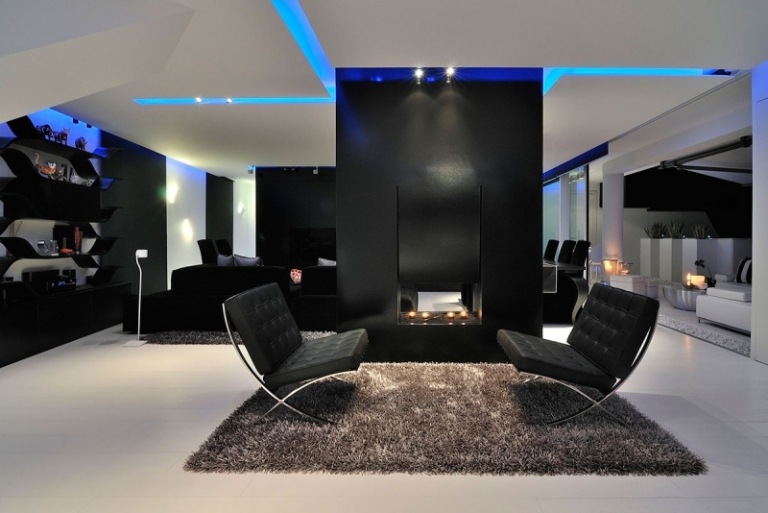 moderne-Wohnzimmer-Bilder-Ideen-LED-Beleuchtung-modern-schwarz-weiss