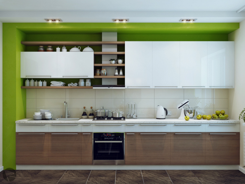Moderne Küchen bilder-gruene-wandfarbe-weisse-holz-fronten-fliesenspiegel