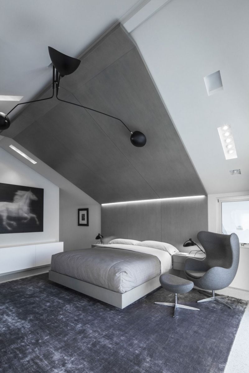 moderne Schlafzimmer wandgestaltung-grau-weiss-led-licht