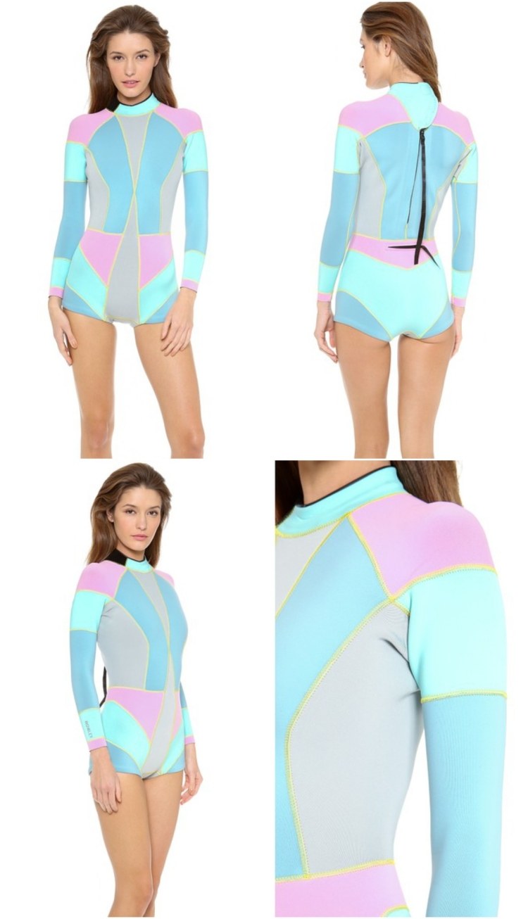 Neoprenanzug für Damen shorty-colorblocking-neonfarben