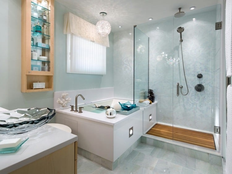 offene dusche modern hellblau fliesen badezimmer design