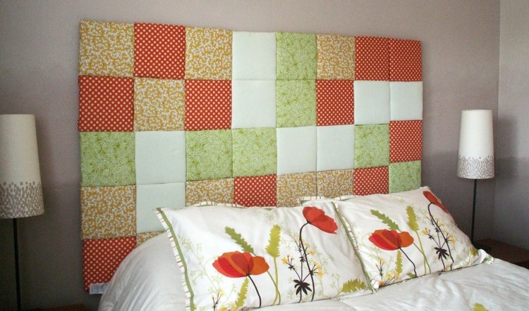 patchwork leicht gemacht kopfbrett gruen rot polster schlafzimmer