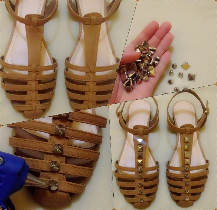 sandalen-aufpeppen-roemisch-braun-kunstleder-kapseln-dekorieren-diy-idee-basteln