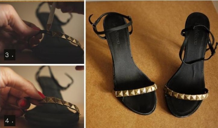 sandalen-aufpeppen-schwarz-high-heels-steine-kapseln-elegant-gold