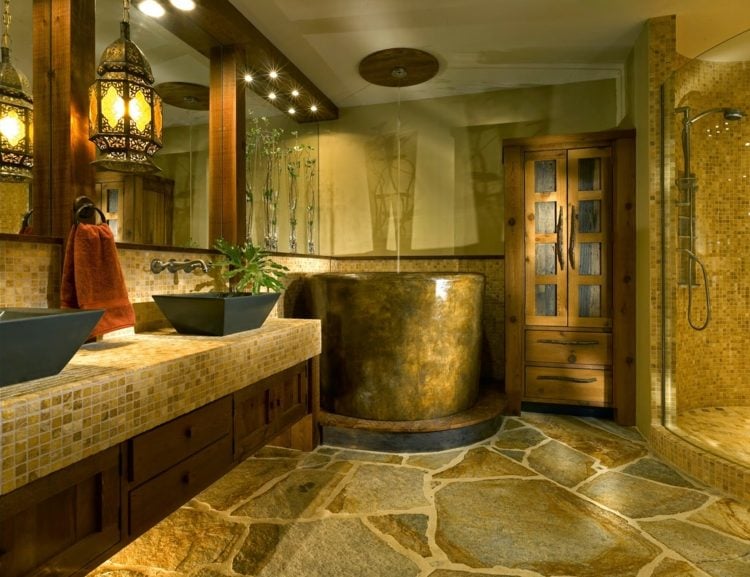 stein fliesen ideen badewanne rustikal stil bad design