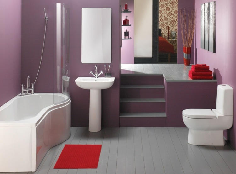 streichen idee lila rosa badewanne dusche modern bad treppe