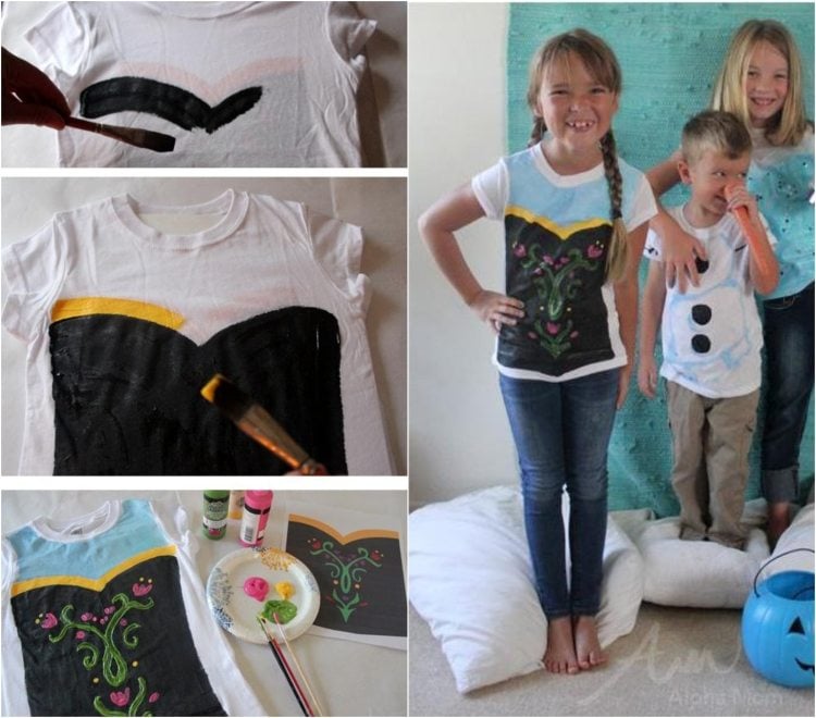 T-Shirt selbst bemalen -textilfarbe-kindergeburtstag-anna-eiskoenigin-film